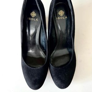 Isola Emmalee Black Suede Pumps 2-3/4” Stacked Heel